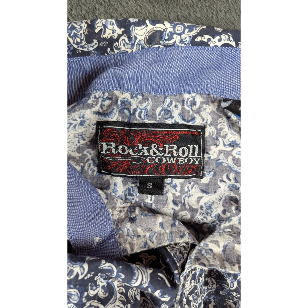 Rock-N-Roll Cowboy Mens Western Pearl Snap Large Blue Paisley‎  2 Pocket - Picture 6 of 10